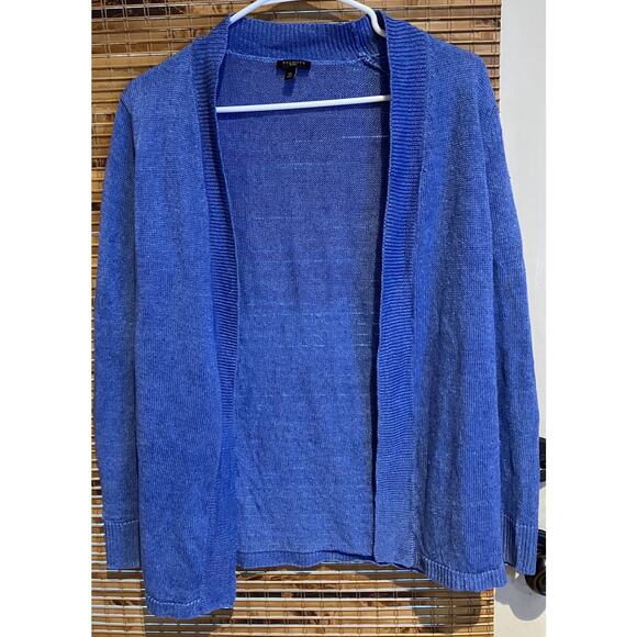 Talbots Petites 100% Linen Open Front Cardigan Sweater Blue Size MP - Picture 2 of 7